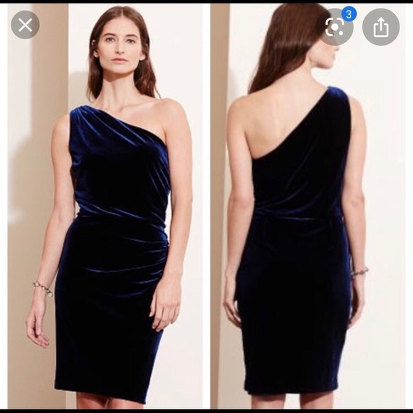 blue velvet one shoulder dress